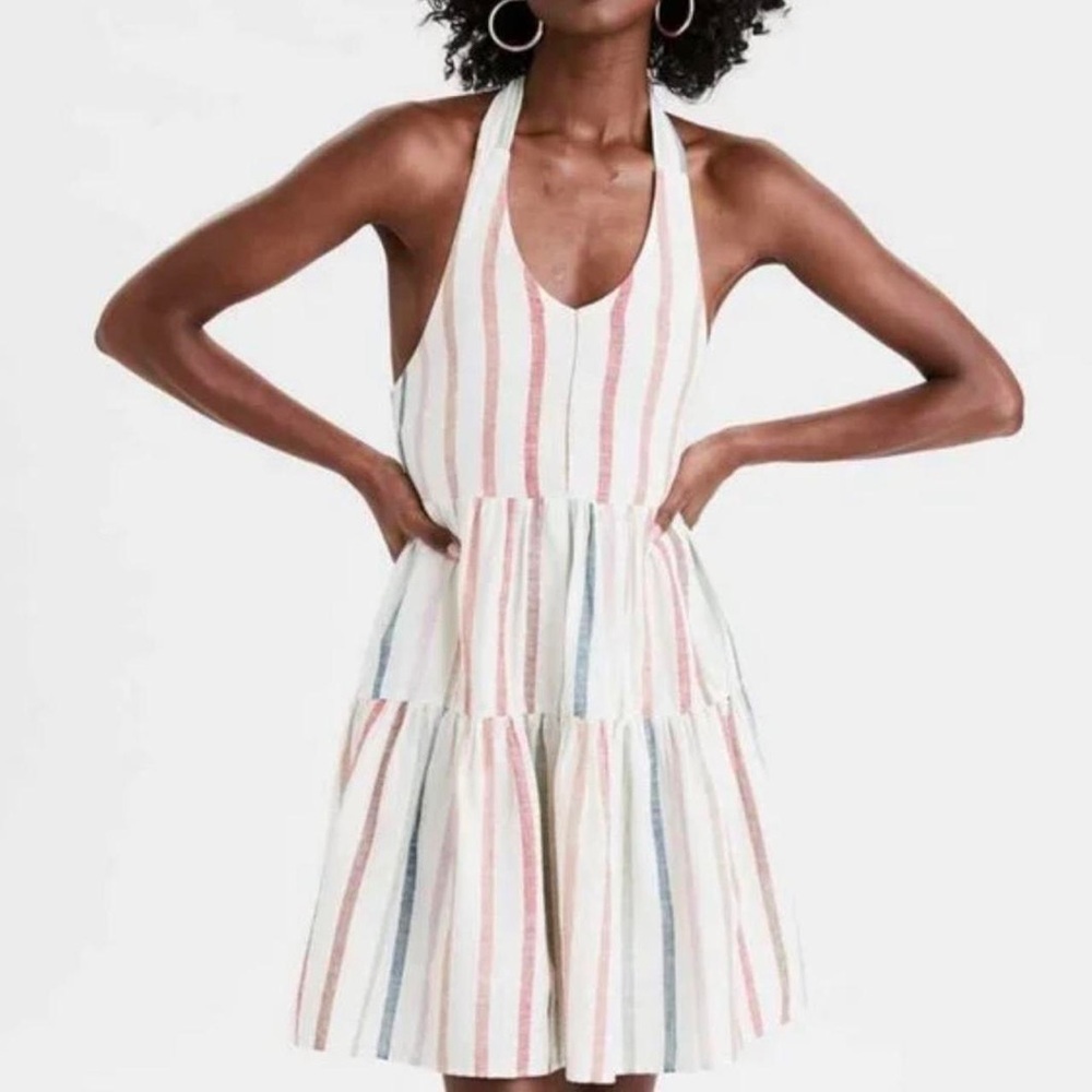 American Eagle | Linen Blend Striped Dress Halter POCKETS Multicolored Size XXS